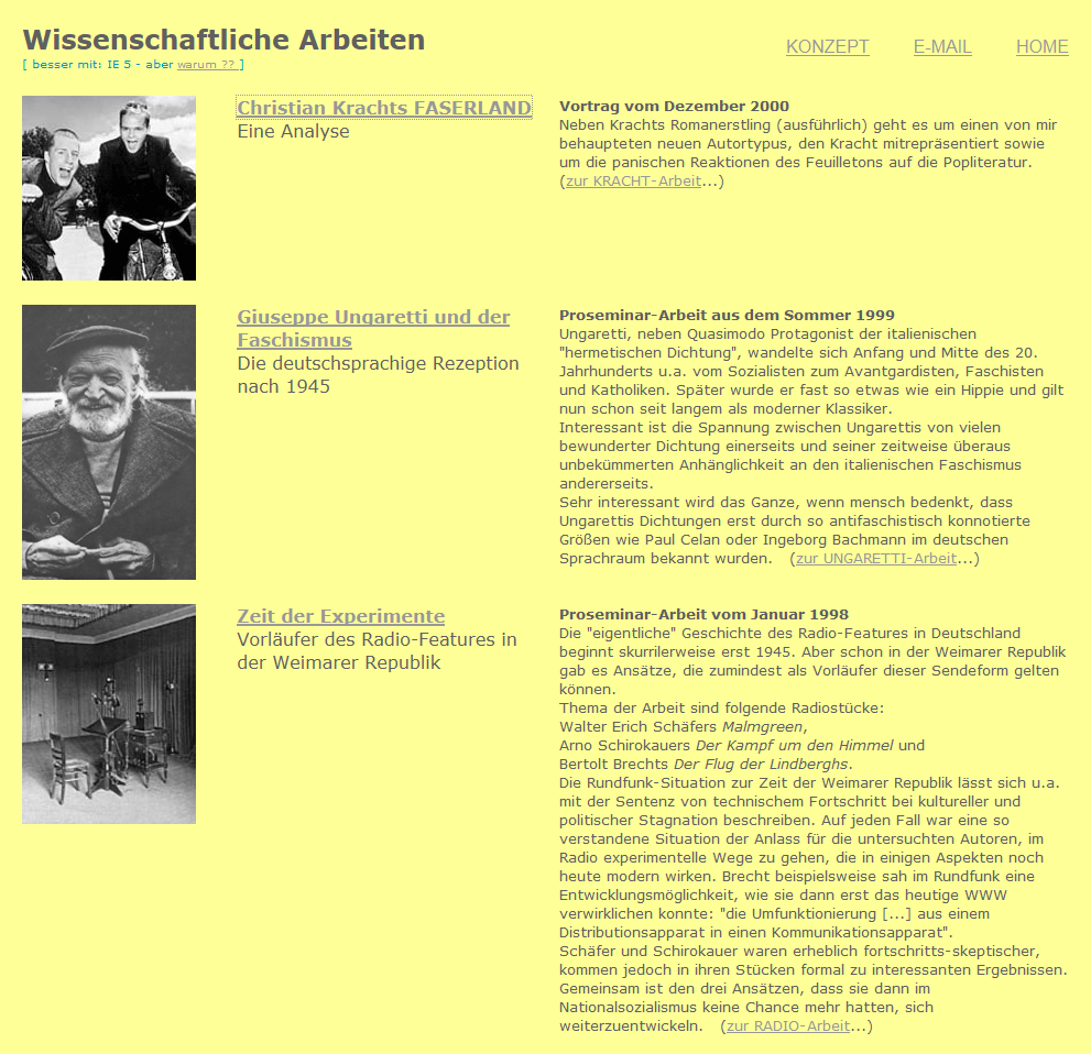 Website 2000-2002, Hausarbeiten